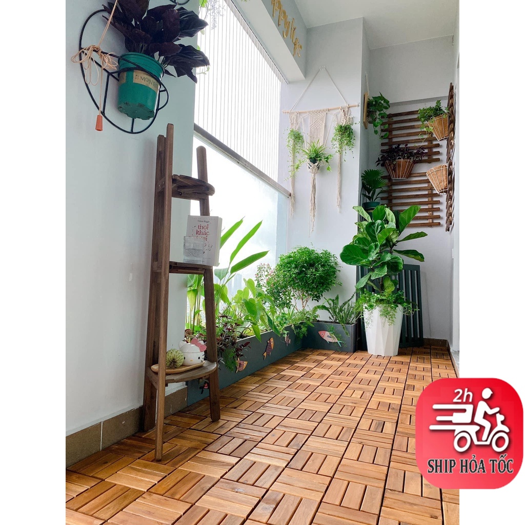 Combo 3 tấm sàn gỗ lót ban công ngoài trời 12 nan - Tấm Ván Lót Sàn Gỗ Vỉ Nhựa IKEA Chịu Nước Tốt