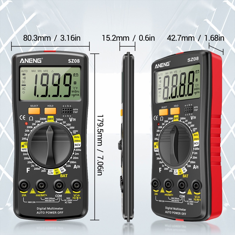 Đồng Hồ Vạn Năng Tự Động Đo Amp Ohm Cho w / Điện Dung Frequ