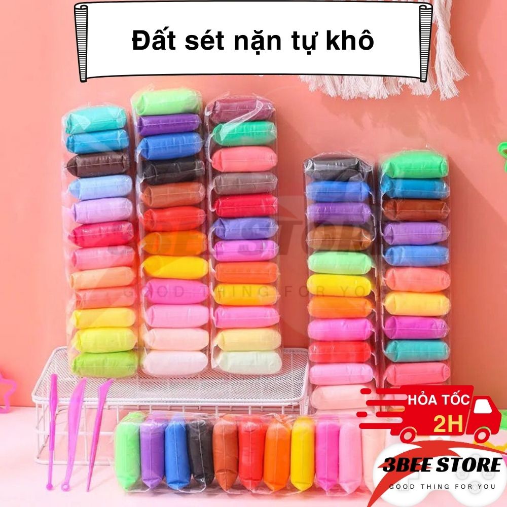 Đất nặn, đất sét tự khô thành xốp nhiều màu, Softclay đồ chơi an toàn cho bé 3beehome SU021