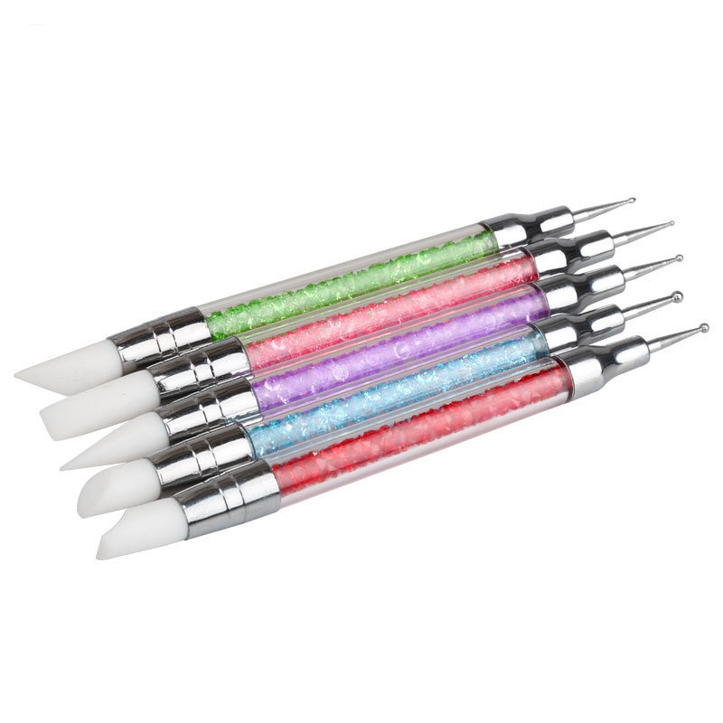 Bộ 5 bút dặm silicon kiêm bút chấm bi cán đá chuyên dùng làm nail