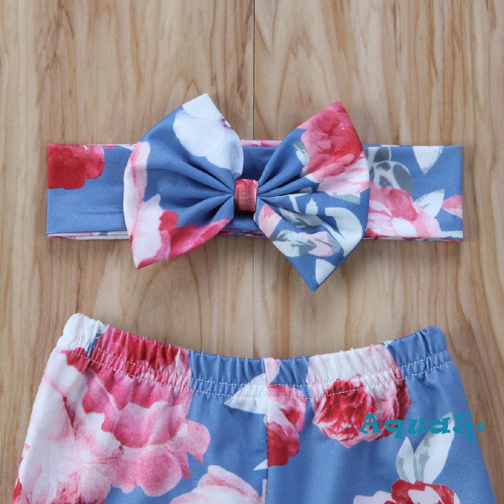 Quần legging họa tiết hoa kèm băng đô nơ xinh xắn dành cho bé gái