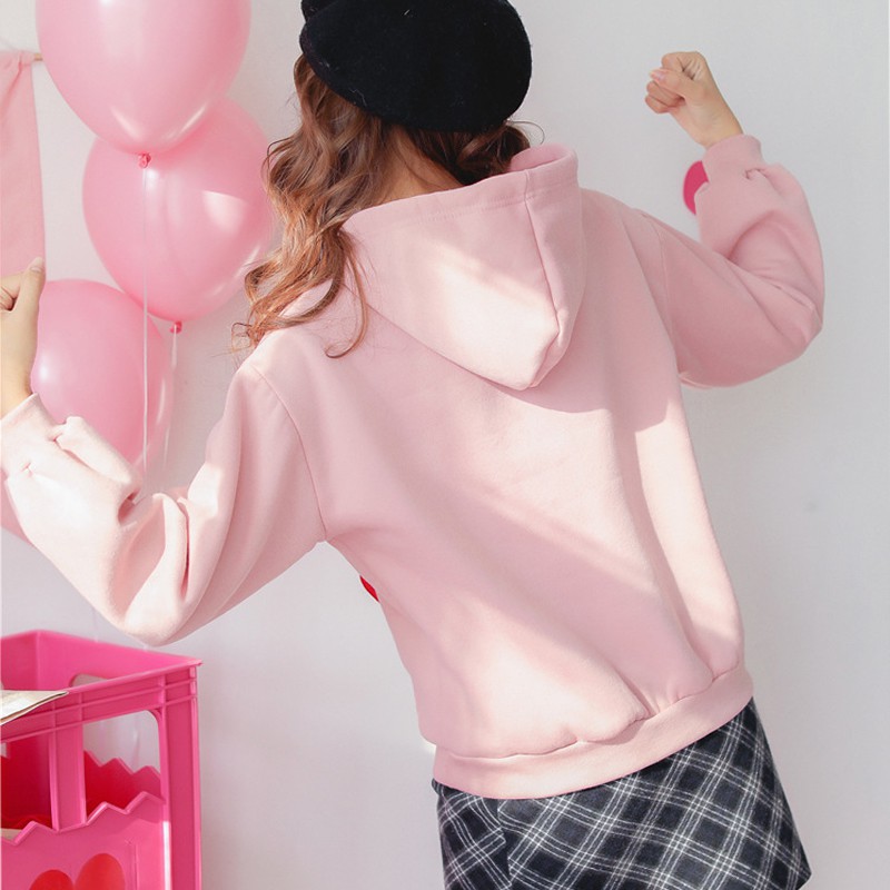 Áo hoodie tay dài phối nón in chữ dễ thương cho nữ