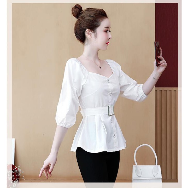 Áo kiểu peplum kèm belt sang trọng - nhiều size form dáng chuẩn, dễ mặc đi làm, dự tiệc