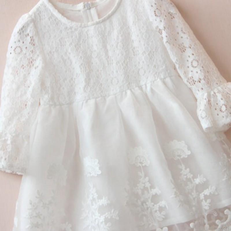 Váy dài tay viền ren cho bé gái