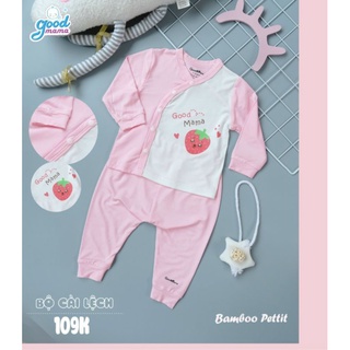 Goodmama -  (5 mẫu) Bộ dài tay cài chéo Goodmama sợi tre cho bé sơ sinh từ 3-7kg