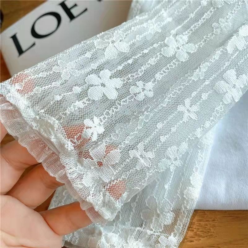 Găng Tay Lưới Ren Hoa Siêu Mỏng Co Giãn Chống Nắng Tia UV Màu Đen Thời Trang Mùa Hè Cho Nữ