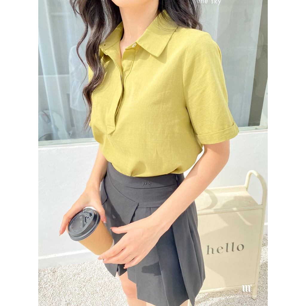 Áo sơ mi công sở nữ Méo shop phong cách cá tính dáng tay ngắn Sleeve