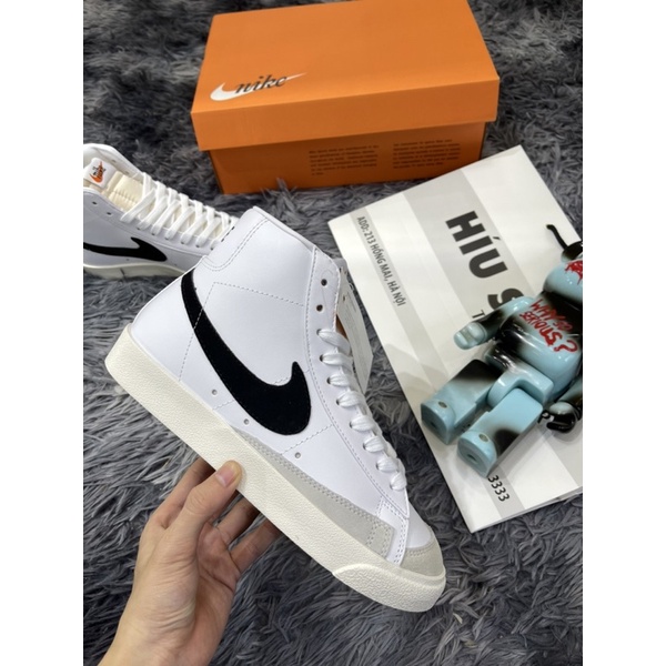 Giầy Thể Thao Blazer 77 Mid White Black logo đốm- ló Khâu trần bông