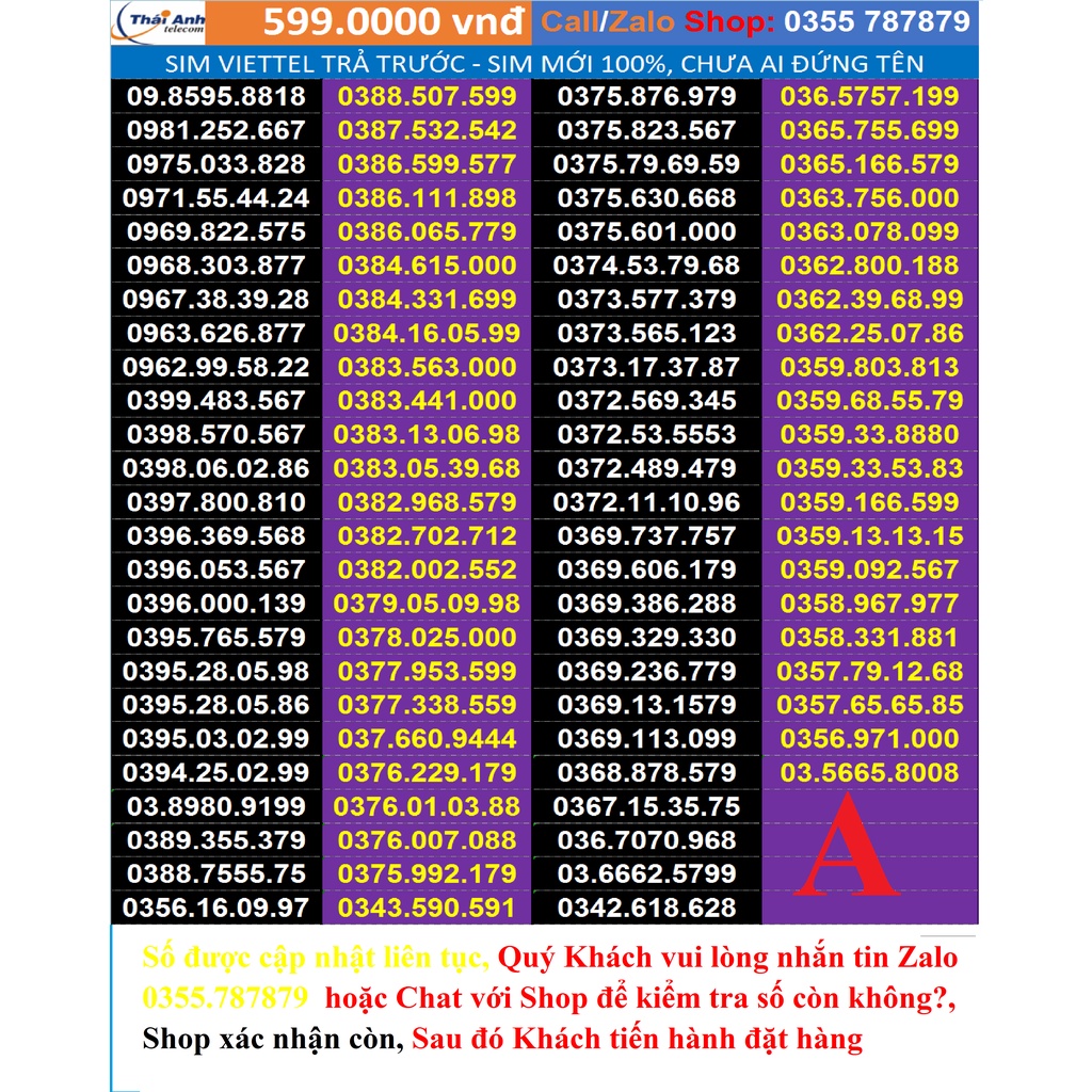 Viettel 09 đẹp - Chọn số - Sim Trả TRước, 4G, nghe gọi, Toàn quốc, Sim có những gói cước 4g hấp dẫn