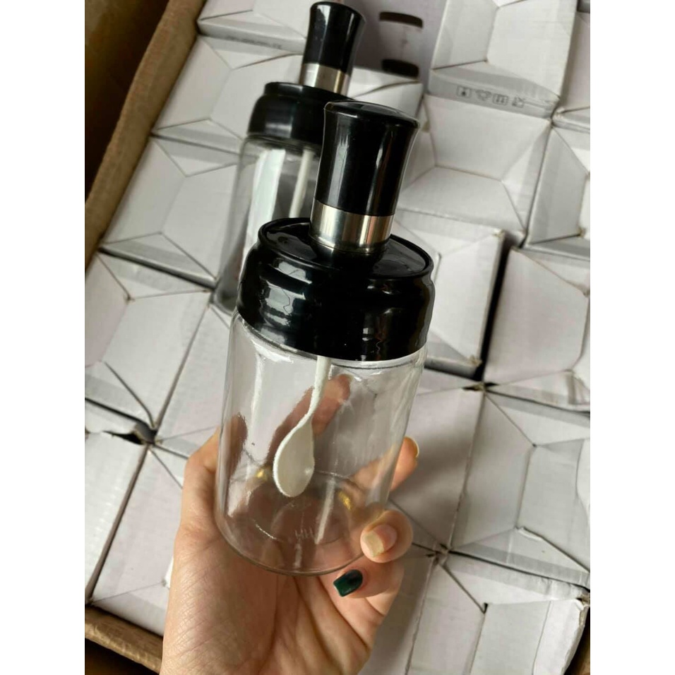 Hũ Đựng Gia Vị Thuỷ Tinh 250ml Kèm Thìa Tiện Lợi HGVN (1 LỌ)