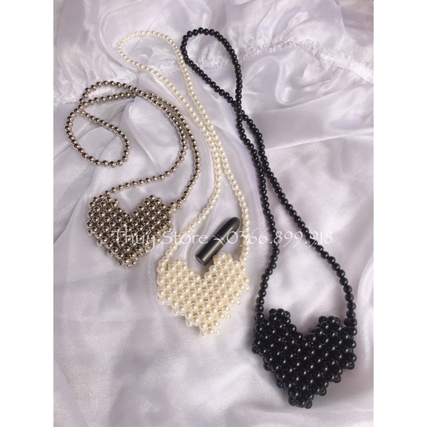 ThuyStore- Túi xách đeo chéo kết hạt hình trái tim độc đâo