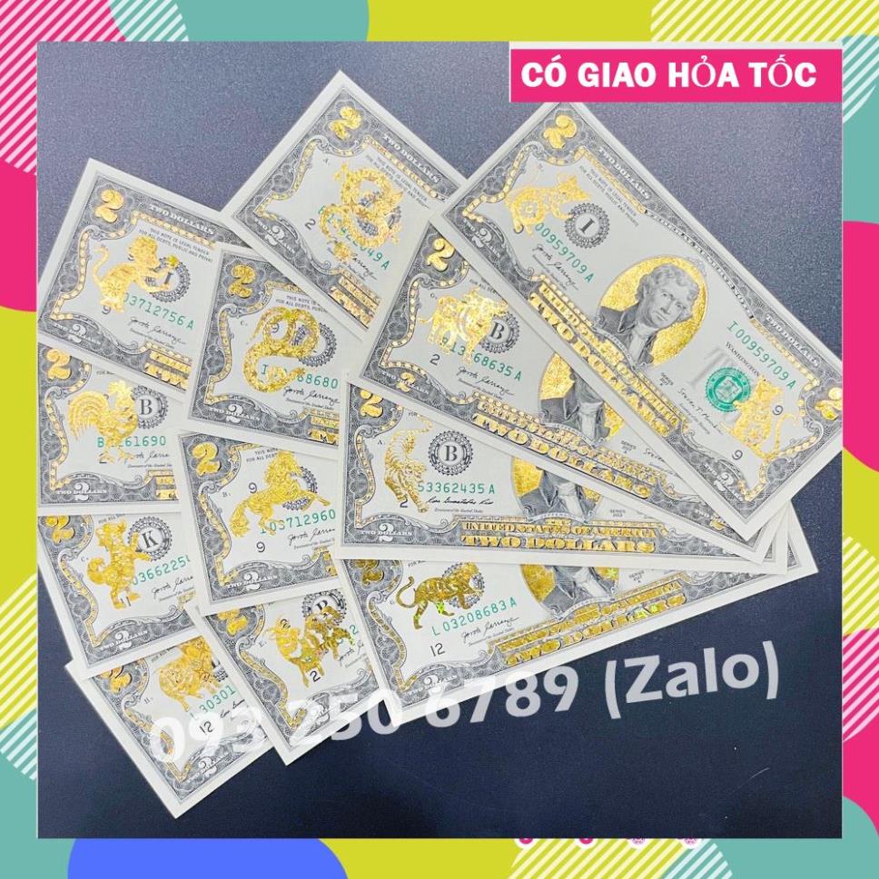 Tờ Tiền 2 Usd 12 Con Giáp Mạ Vàng 3D Kèm Bao Lì Xì, Đô Sưu Tầm Lưu Niệm, Làm Quà Tặng  May Mắn