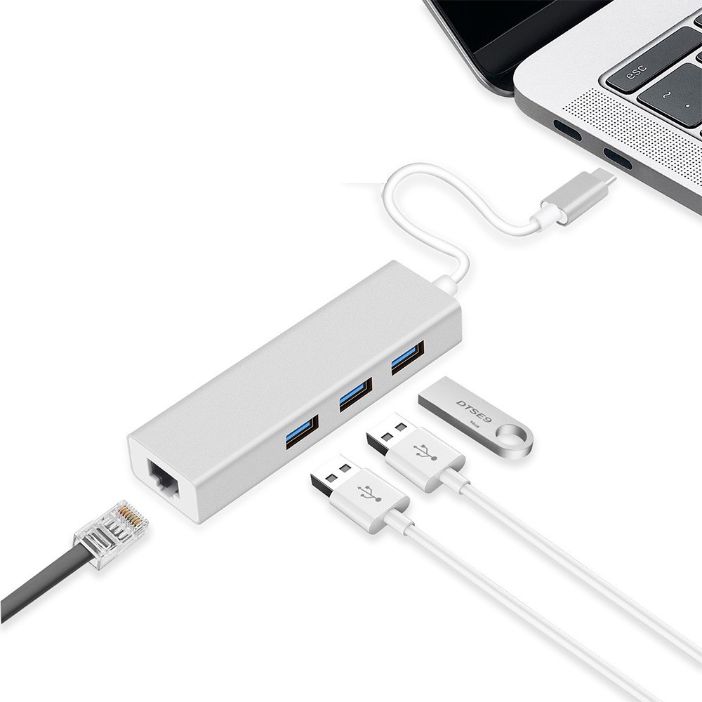 Cáp chuyển USB Type c to LAN + 3 Port USB 3.0 vỏ nhôm - HUB Conventer