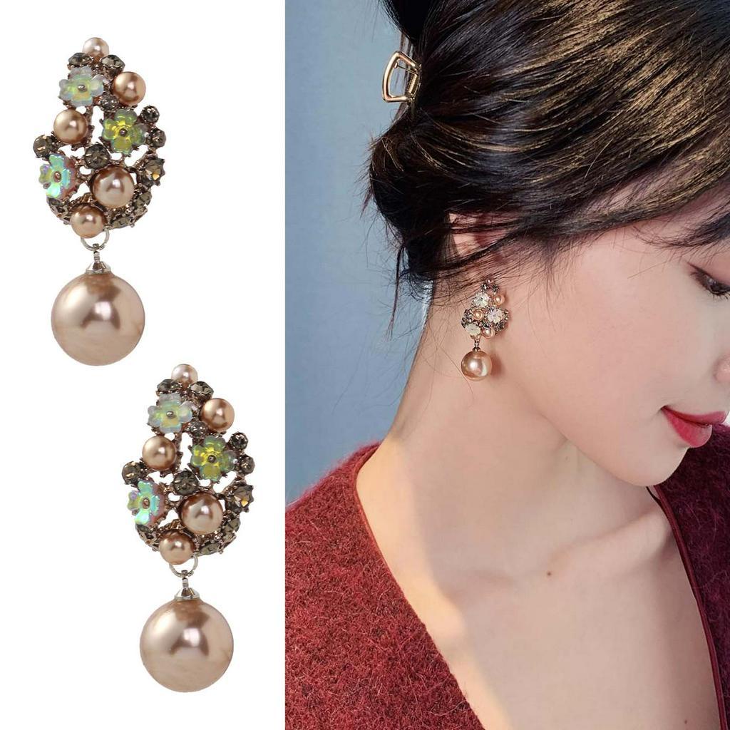 Đôi bông tai hợp kim đính hạt ngọc xinh xắn thời trang