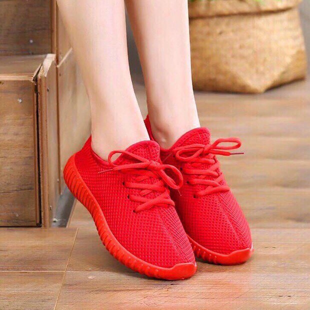 Giày nữ [ Freeship ] Giày thể thao nữ da cá thoáng khí đế mềm tròn màu đỏ đen | BigBuy360 - bigbuy360.vn