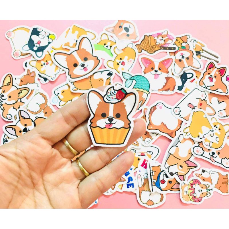 Bộ 10 - 50 hình sticker chú chó corgi cute decal