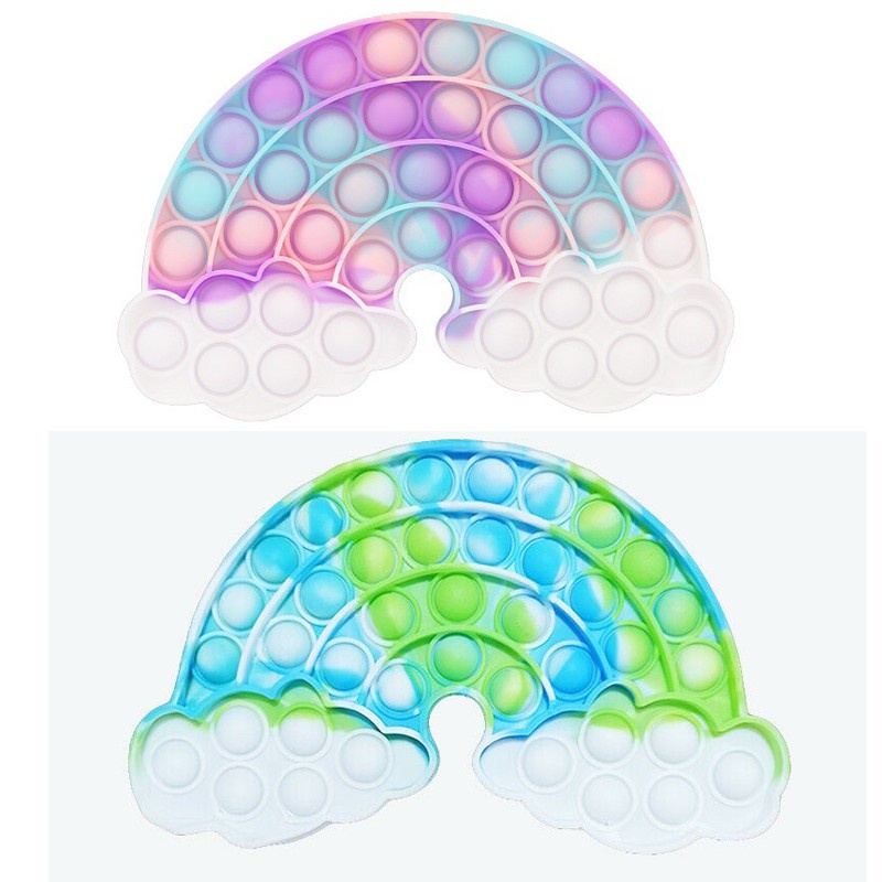 Pop It Fidget toy nhấn nút tròn giảm căng thẳng độc đáo / Đồ chơi ấn bong bóng màu cầu vồng vui nhộn