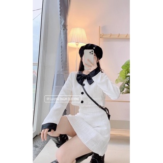 Set váy dạ cổ nơ đen