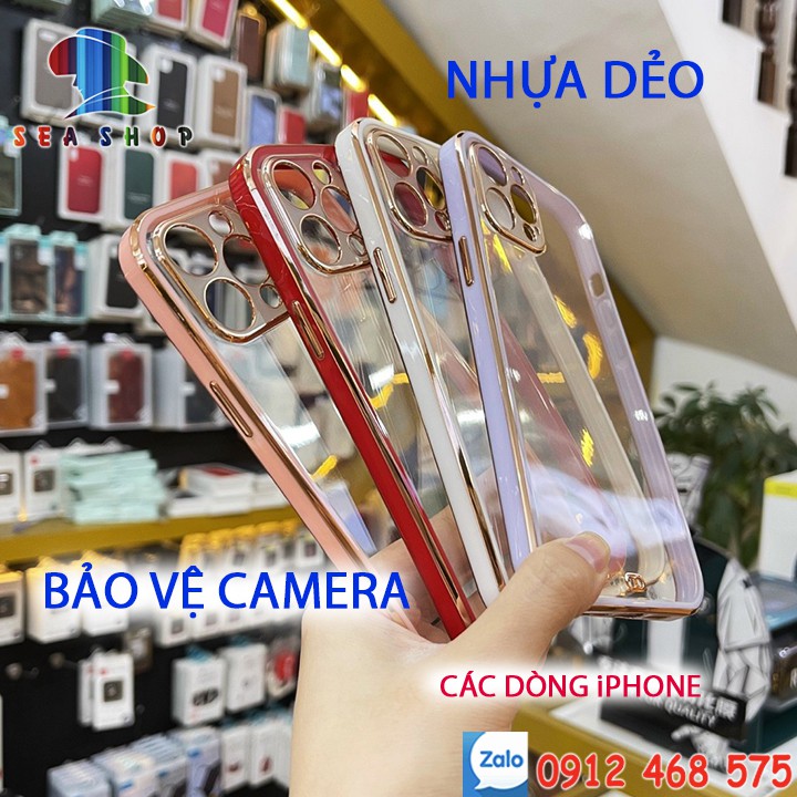 Ốp lưng iPhone 6,7,8 Plus, XS Max, 11 Pro Max, 12 Mini - VIỀN BÓNG - LƯNG TRONG SUỐT