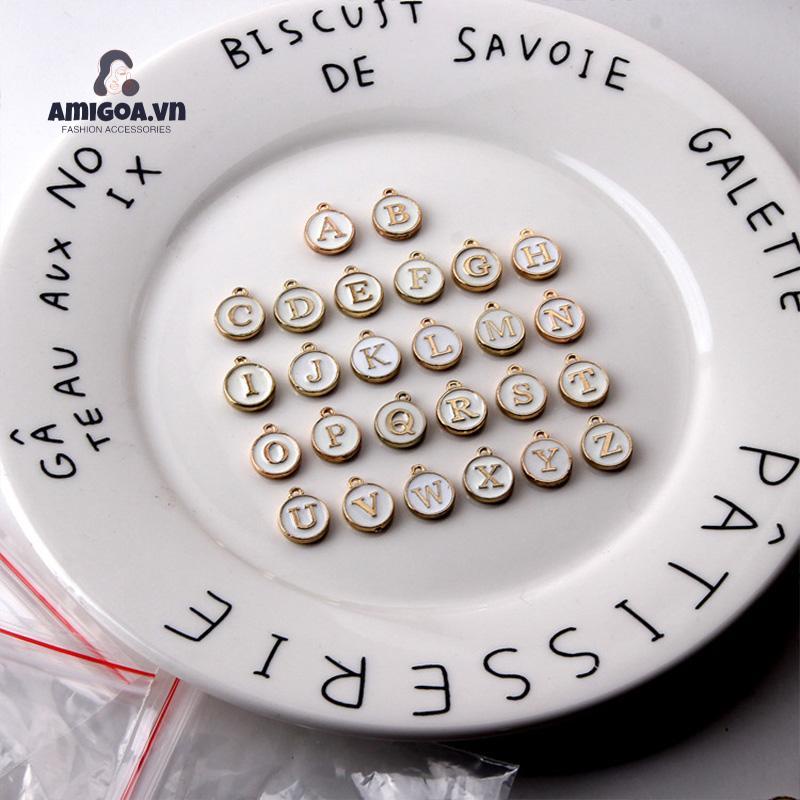 ✨✨1 Mặt Dây Chuyền Hợp Kim Hai Mặt Hình Chữ Cái DIY