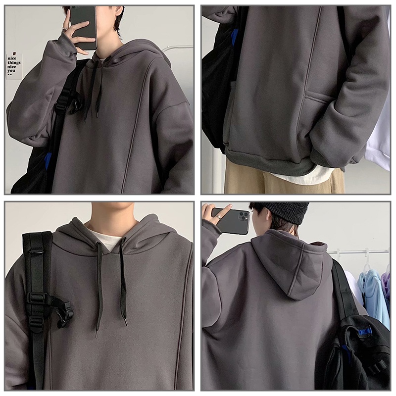 Áo hoodie dáng rộng AOKANG màu sắc đơn giản dễ phối đồ thời trang cho nam