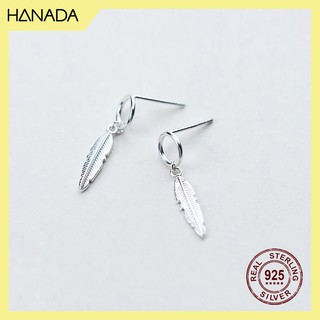 Bông tai bạc 925 hanada chiếc lá tòn ten 0340