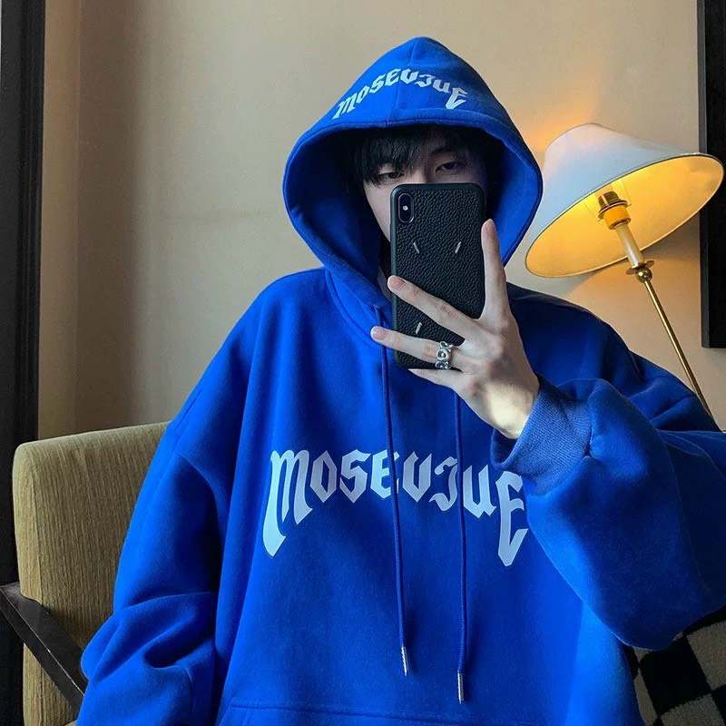 Hooodie Oversize Nam Nữ Chữ Mouse Dáng Rộng Mũ To Màu Xanh Lạ Hot Trend Unisex Uzzlang