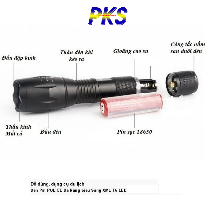ĐÈN PIN CHỐNG NƯỚC SIÊU SÁNG XML-T6 có hộp đầy đủ phụ kiện