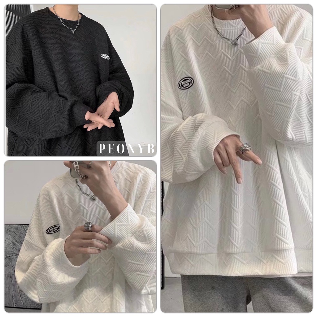 Áo sweater nỉ gân logo Mose Unisex [FREESHIP] Thun kiểu dài tay phồng form rộng basic đường phố hàn quốc peonyb ulzzang