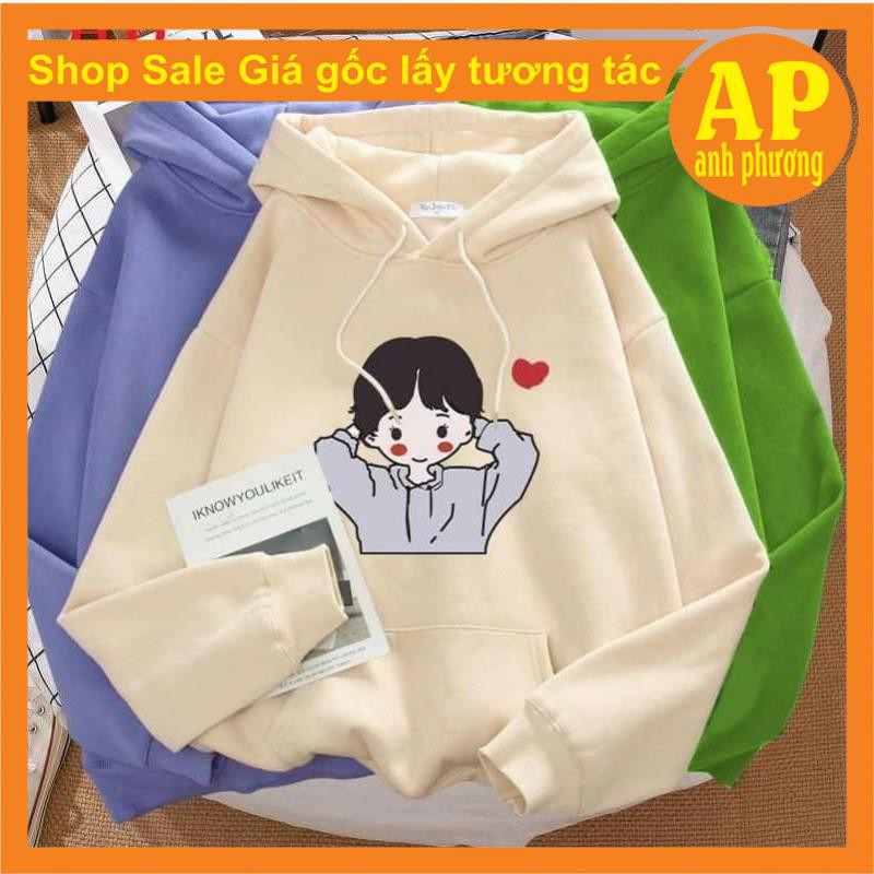 Áo hoodie cô gái má đỏ💝Chất liệu nỉ bông💝form thụng nam nữ kiểu dáng unisex💝có túi bụng và dây rút mũ