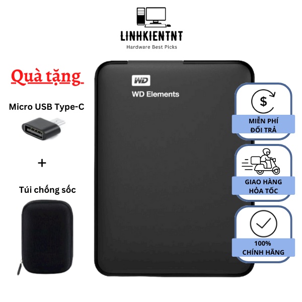 Ổ Cứng Di Động WD Elements 250GB/320GB/500GB/750GB/1TB - Tặng Túi Chống Sốc Và Type C Micro USB Kết Nối An