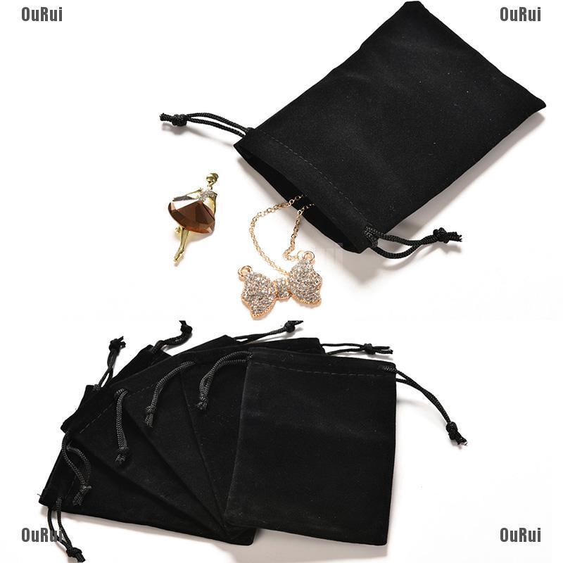 (FCC) Bông Tai Dây Xích Và Túi Nhung Đen Có Vòng Khuyên