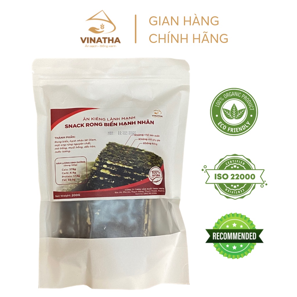 Bánh Ăn Kiêng Snack Rong Biển Kẹp Hạnh Nhân Giảm Cân Vinatha - 200gr - VNT10