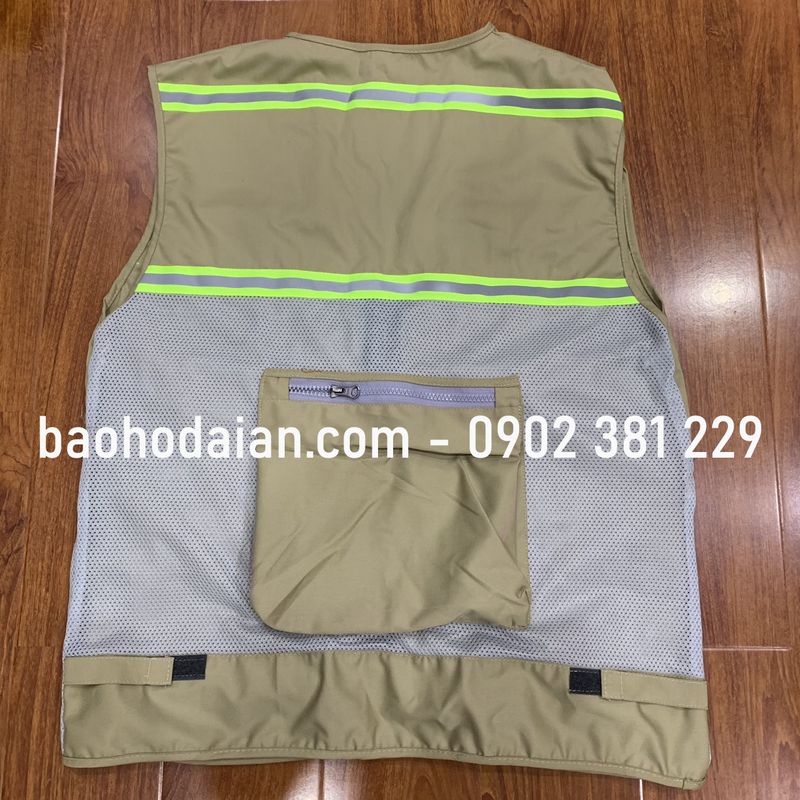 Áo phản quang ghi lê 8 túi hộp màu nâu - hình thật