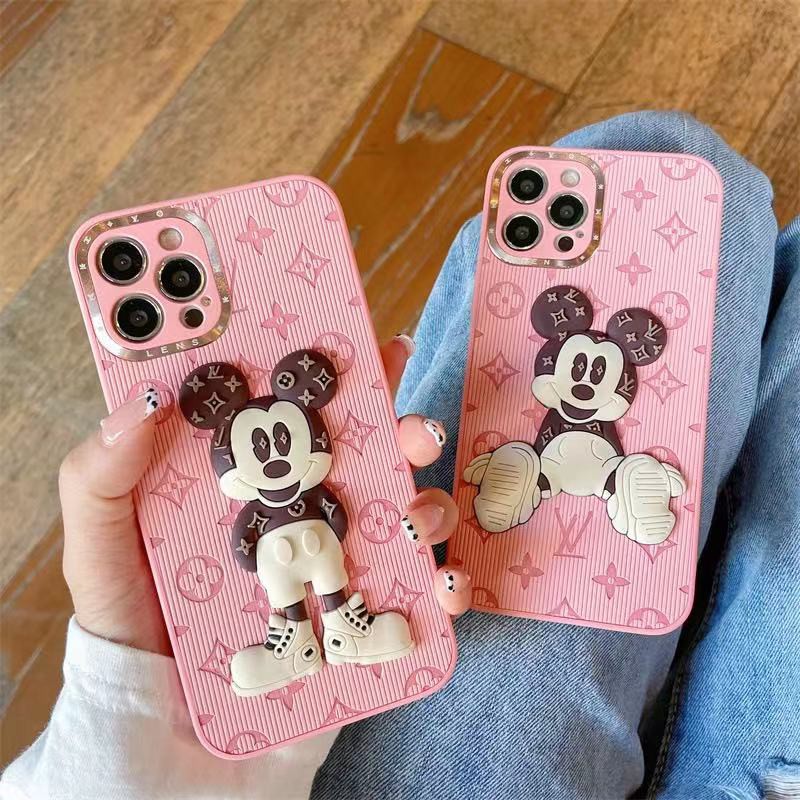Ốp điện thoại da hồng Mickey LV cho IPHONE 13PROMAX 13 13PRO 11PROMAX 11 X XS XR XS MAX 7PLUS 8PLUS 7 8 12PRO 12PROMAX