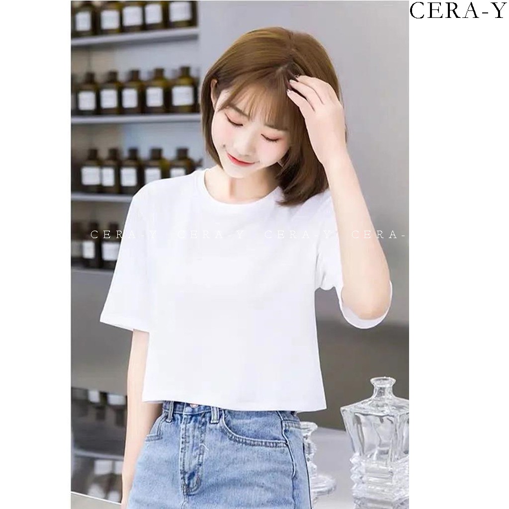 Áo thun thể thao form rộng croptop CERA-Y màu đen CRA001