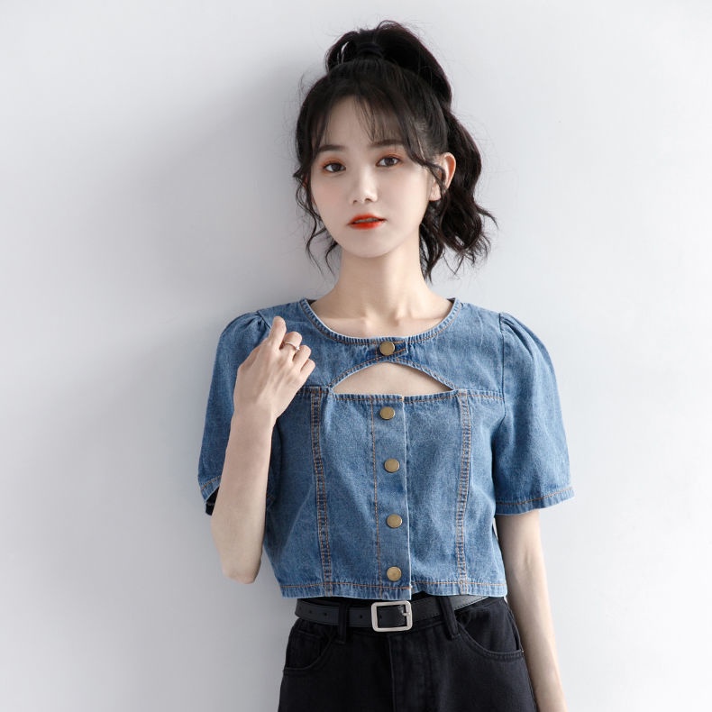 Áo Sơ Mi Denim Tay Ngắn Phong Cách Mới Mùa Hè Cho Nữ