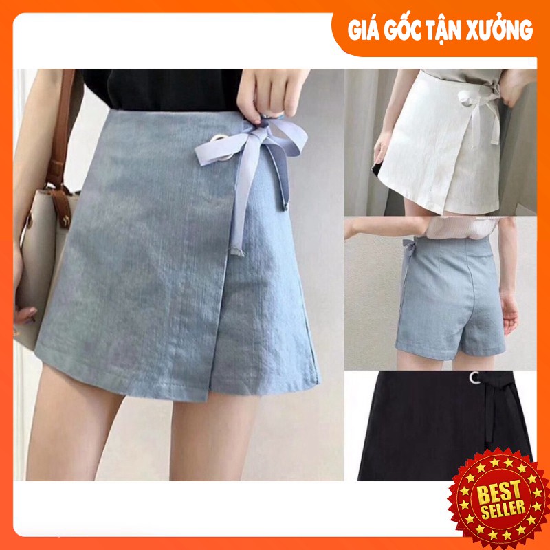 [Mã SKAMLTSM9 giảm 10% đơn 99K] Quần Váy Nữ Vạt Chéo Phối Nơ Xinh