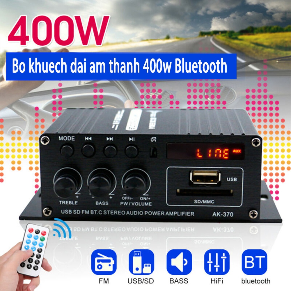 AK370 Bộ khuếch đại công suất âm thanh nổi HiFi Mini Loa DC12V Bộ khuếch đại âm thanh di động Thích hợp trên ô tô