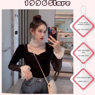 ORDER-Áo nhung cổ bèo voan trắng tiểu thư