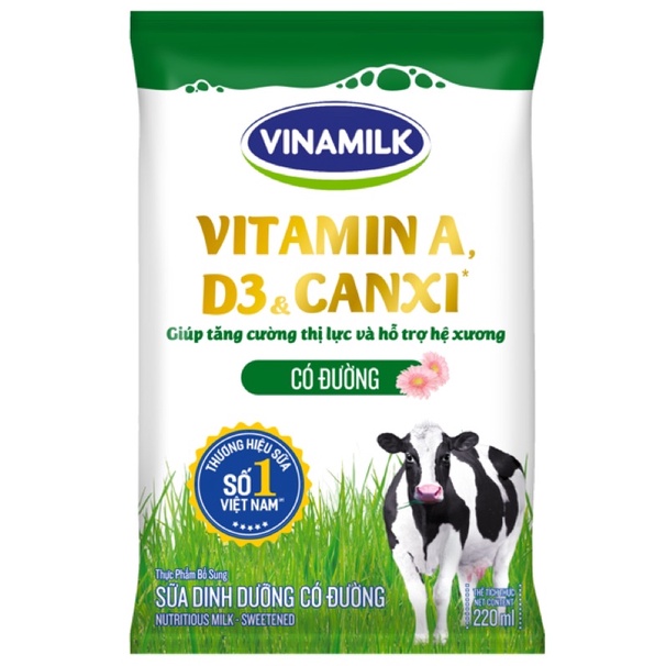 Sữa tiệt trùng Vinamilk A&D3  bịch có đường 220ml