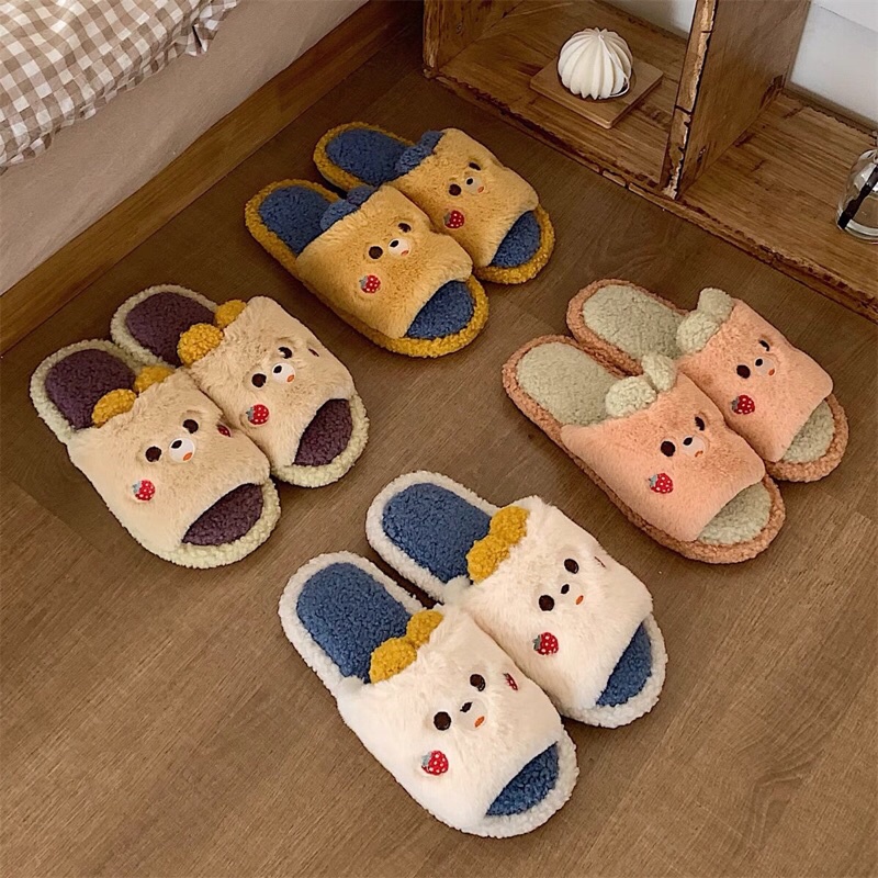 Dép bông hình thú hình gấu có tai đi trong nhà xinh xắn dễ thương