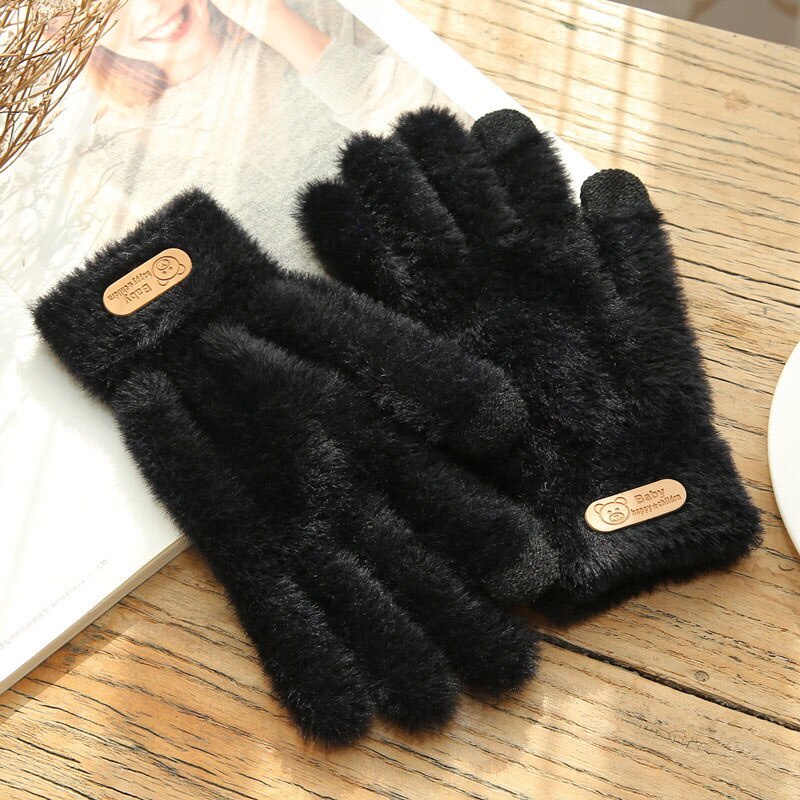 Găng tay len cashmere dày dặn màu trơn giữ ấm mùa đông có thể dùng màn hình cảm ứng cho điện thoại di động JP5