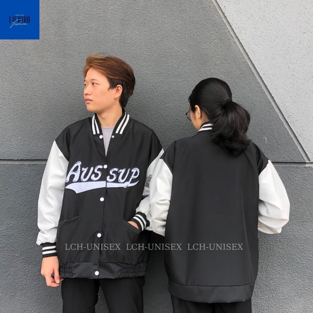 Áo khoác dù unisex form rộng thêu AUSSUP Bomber jacket bóng chày nam nữ 2 lớp dày LCH