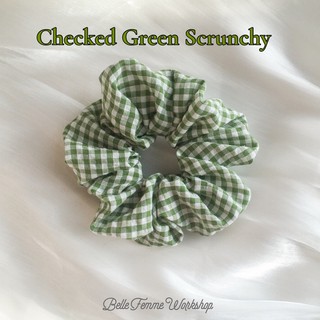 Belle Femme - Chun buộc tóc vải thô kẻ caro xanh cốm (Cotton Green Checked Scrunchies)