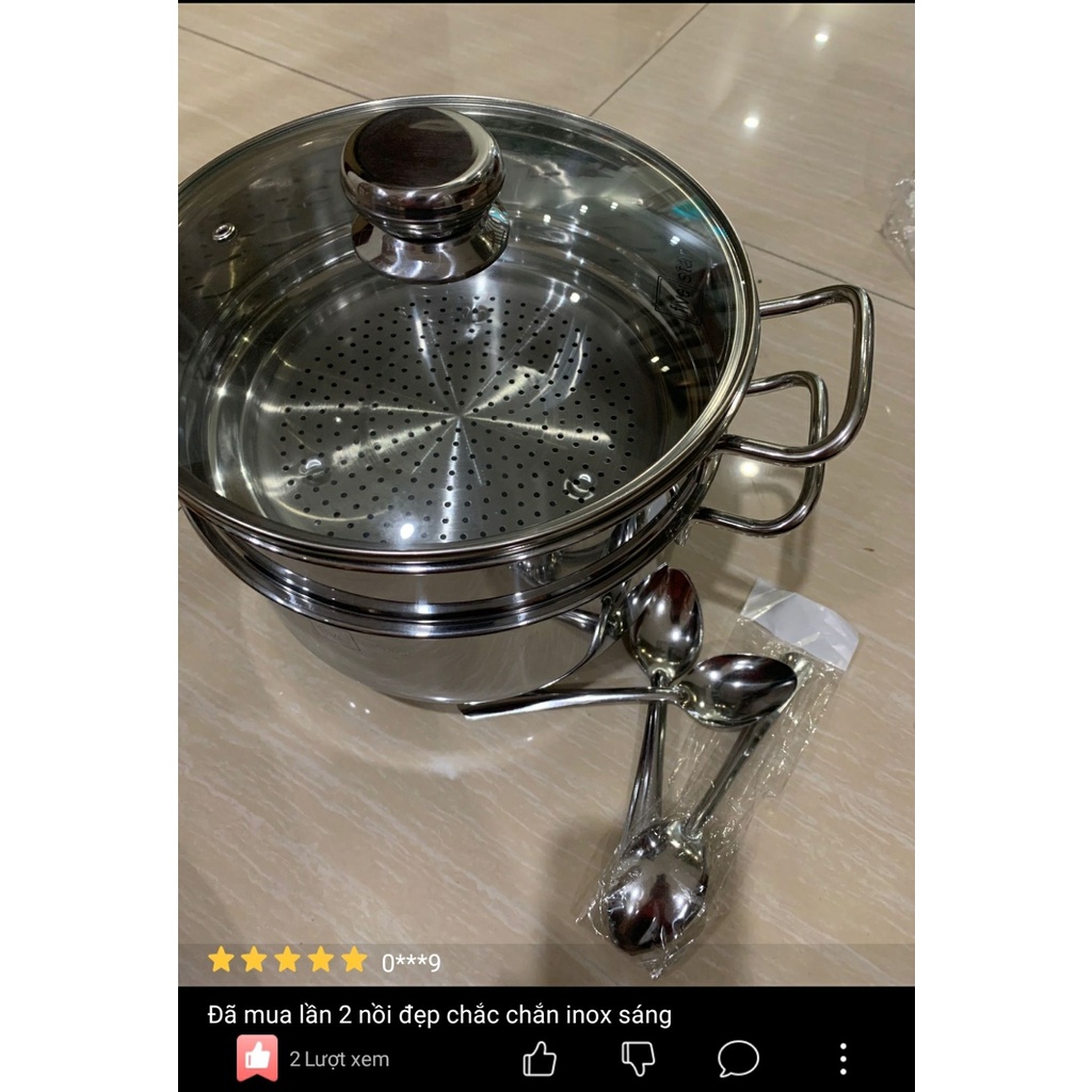Bộ Nồi Xửng Hấp Inox 3 Đáy Fivestar 32cm 18 Lít Nắp kiếng HÀNG CHÍNH HÃNG BẢO HANH 5 NĂM