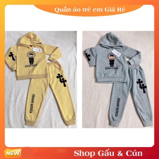 Bộ quần áo nỉ bông cho bé trai bé trai có mũ kiểu dáng hoodie in hình gấu cho bé 18-33kg