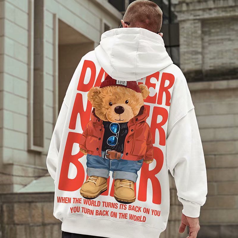 Áo Hoodie Lót Nhung Dày Dặn Dáng Rộng In Hình Gấu Plus Size Thời Trang Đường Phố Cho Cặp Đôi