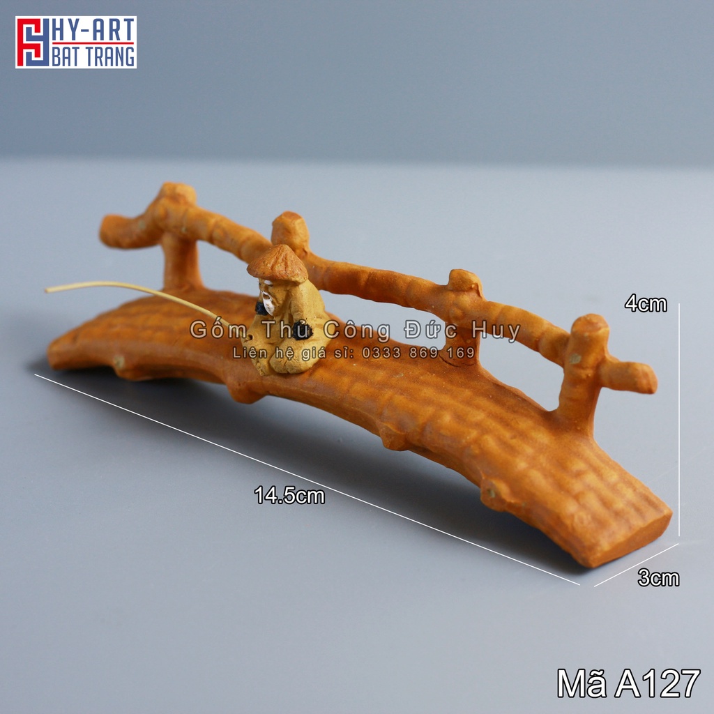 Tiểu cảnh hồ cá, trang trí bể cá cảnh, mô hình gốm cây cầu tre mini trang trí hòn non bộ chậu cây bonsai