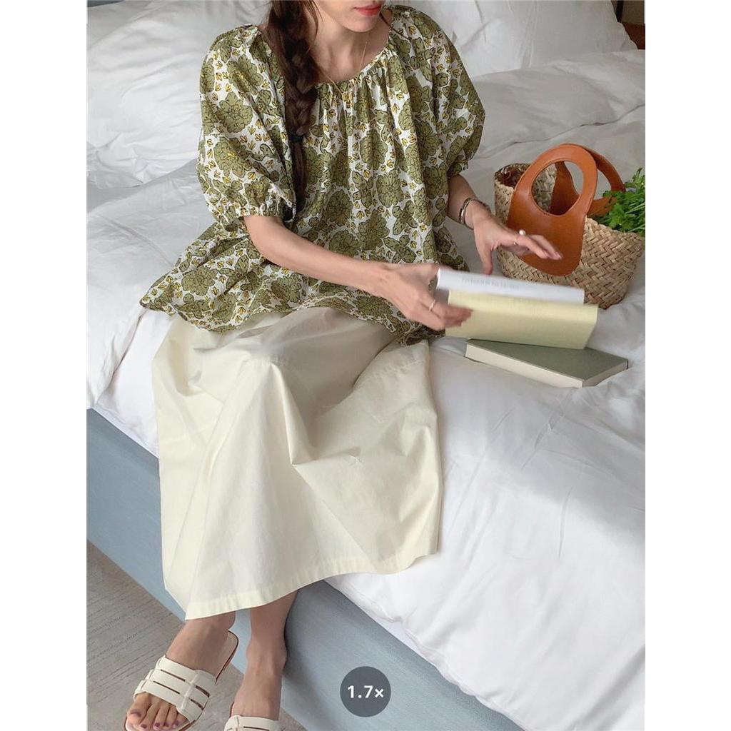 Áo Sơ Mi Ngắn Tay Cổ Tròn Thắt Dây Lưng Họa Tiết Hoa 52679